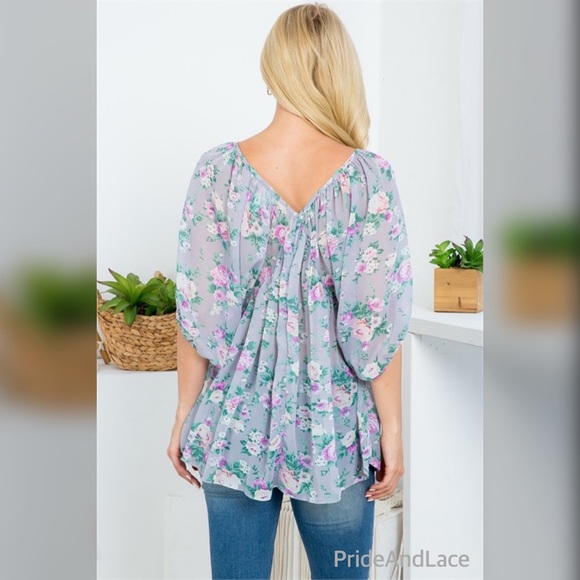 GRAY FLORAL PRINT TOP - Picture 5 of 6